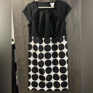 Monroe & Main Womens Dress Black and white polka dots pleated top Size 10 EUC